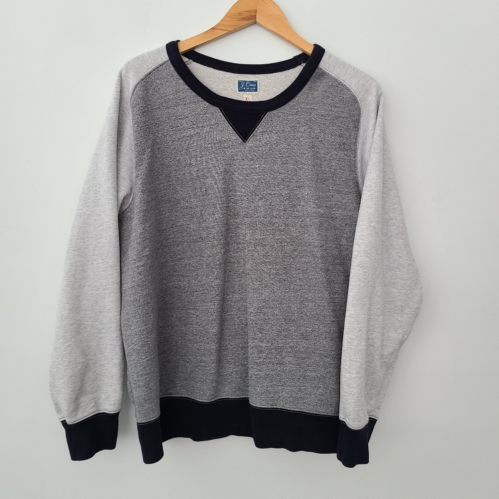 J Crew Authentic Fleece Crew Neck Sweatshirt Gray Blue Men XL